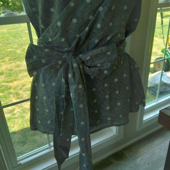 Boden Women's 8 Linen Cotton Blend Sleeveless Polka Dot Wrap Blouse - Picture 3 of 9